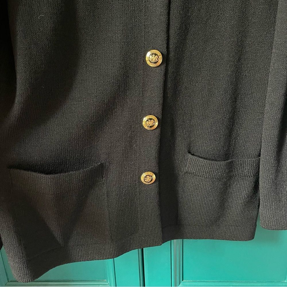 St. John Basics Black Gold Button Cardigan Sweater Small Classic Knit Luxury - Picture 6 of 7